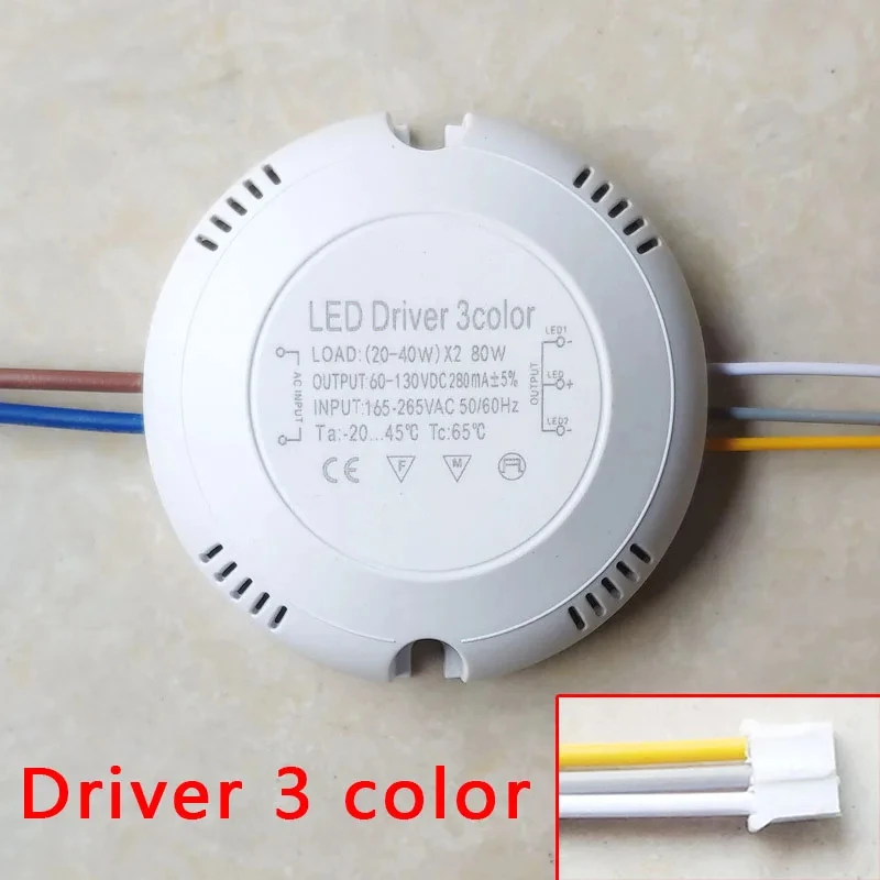 Sterownik LED prąd 280mA 12-24W/20-40W SMD PCB światło sufitowe zasilacz dwukolorowy 3Pin transformatory oświetleniowe AC165-265V