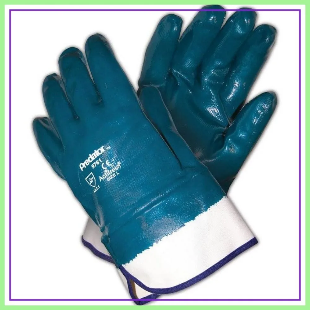 

Fully Coated Nitrile Work Gloves, One Size Fits All, Blue/White, 12 Pairs