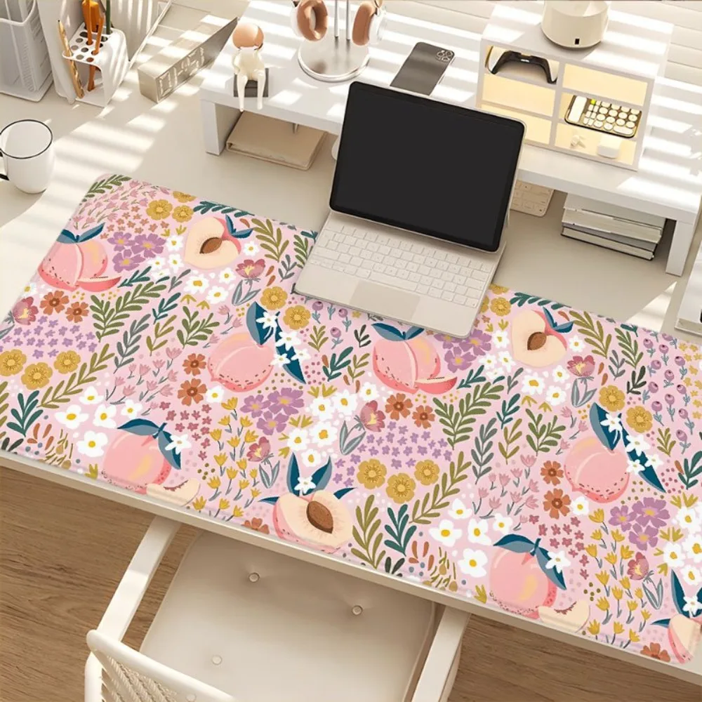 Elegant peach blossom butterfly pattern oval tablecloth tapis de souris teclado mecânico alfombrillas gaming mouse pad grande