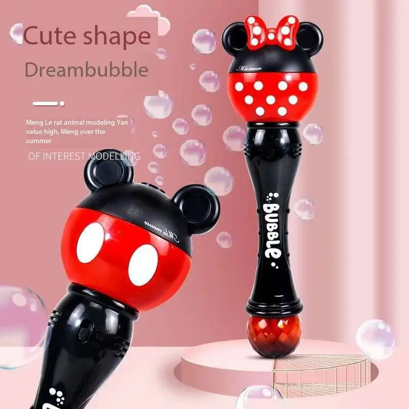 Mickey Cartoon Nieuwe Bubble Machine Jongens en Meisje Magische Stok Speelgoed Nieuwe Mickey Mouse Minnie Elektrische Zeepbellen Cadeau voor kinderen