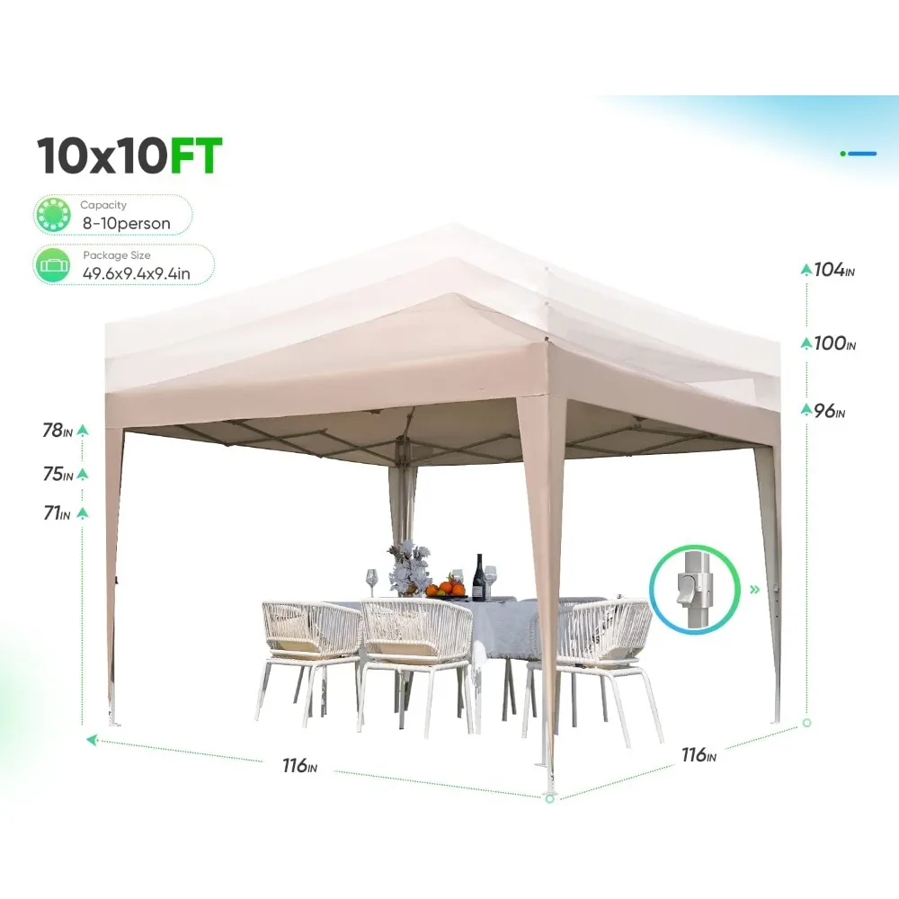 Imagem -04 - Pop up Canopy Tent com Paredes Laterais Fechado Gazebo ao ar Livre Instantâneo Abrigo Impermeável Mesh Windows Bege 10 x 10