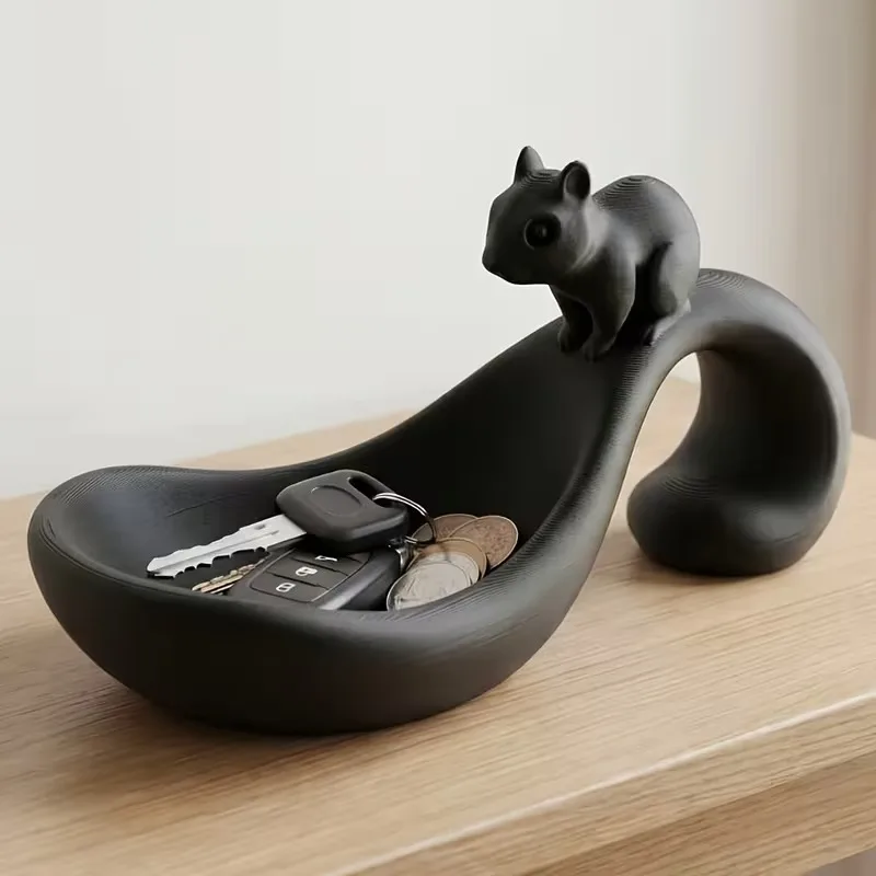 3D Printed Squirrel Figurine Key Storage Tray Creative Animal Decor Dish Desktop Tabletop Organizer for Keys Coins Small Trinket