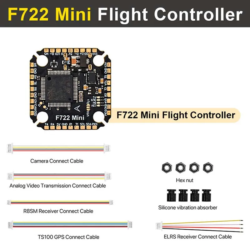 F722 drone flying tower. Mini flight controller. 60A 4-in-1 ESC. 9imod