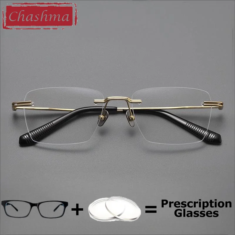 

Pure Titanium Men Rimless Glasses Prescription Anti Relection Myopia Optical Crystal Progressive Photochromic Gray Recipe Lenses