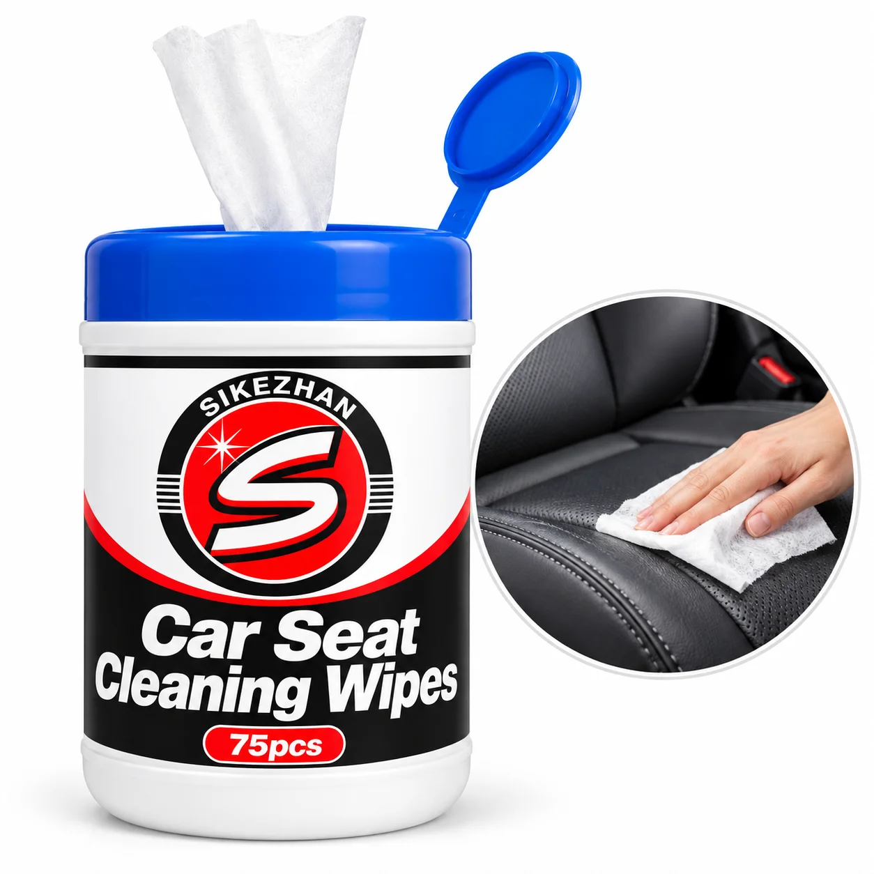 SIKEZHAN 75pcs Car Interior Seat Cleaning Wipes Pre-Moistened Wet Wipes for Auto Seats Dashboard Trim Cleaning Car Accessories