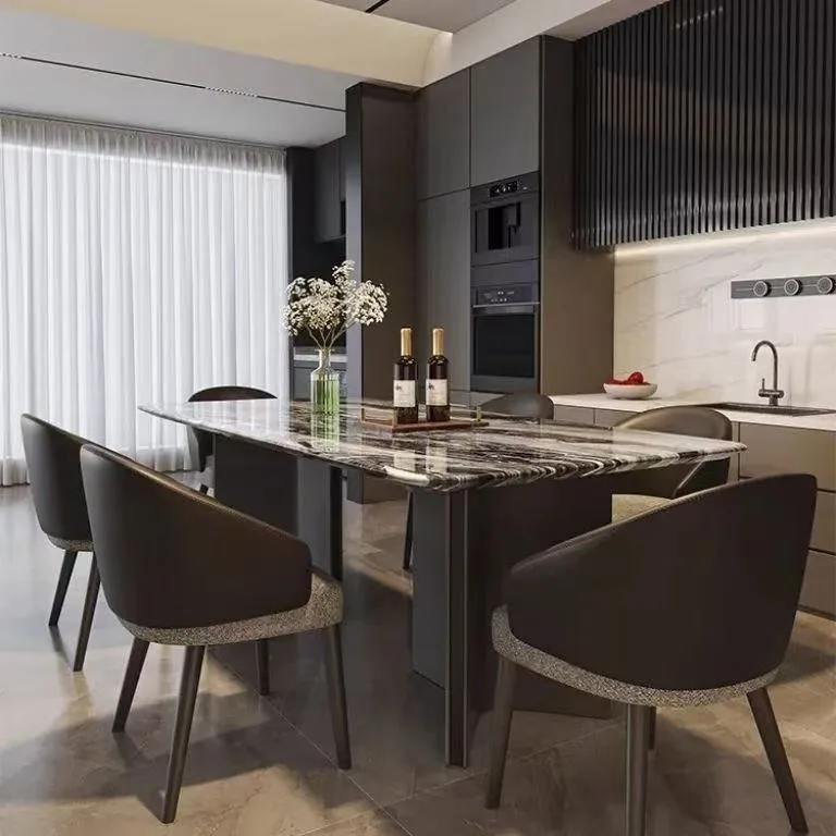 Marble rectangular household rock slab dining table and chair combination small apartment