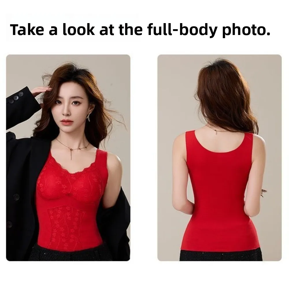 Camisole thermique en dentelle amincissante avec bonnets rembourrés, sous-vêtements thermiques, hauts courts, débardeurs en velours polaire, gilet à bretelles d'hiver