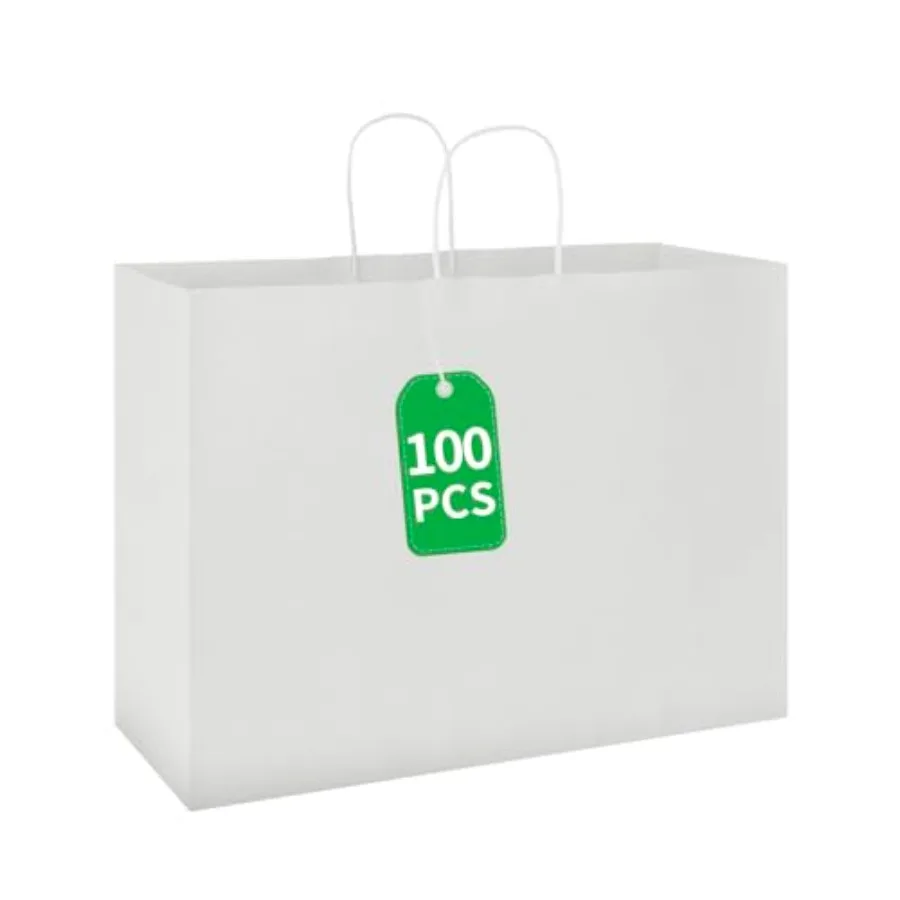 

Упаковка из 16 больших белых крафт-пакетов с ручками (6x12 дюймов) оптом для покупок, свадеб, продуктов, розничной торговли, товаров и рукоделия