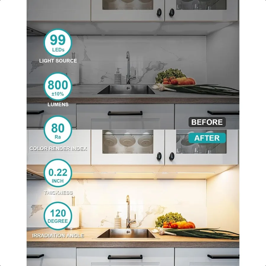 Under Cabinet Lighting Plug in 3 Pcs 12 Inch 3 Color Temperature Under Counter Lights for Kitchen Dimmable Led Under Cabinet Li