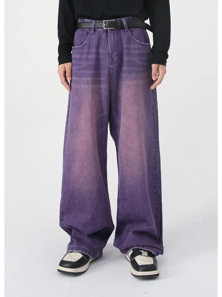 

Jeans Wide Leg Pants Men Straight Trousers Denim Floor Length Pant Casual Loose Pocket High Waist Splice Autumn Winter Jean