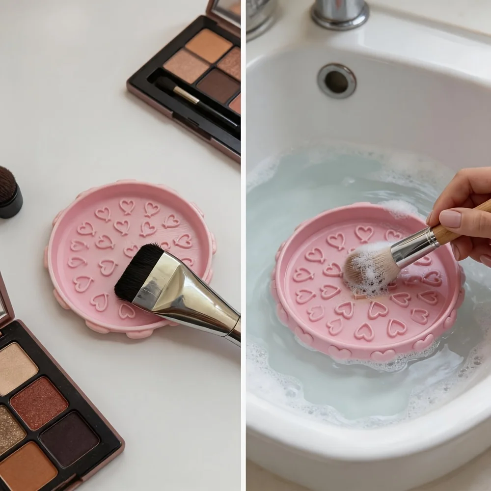 Heart-Shaped Makeup Brush Cleaner, Portable Beauty Brush Cleaning Pad, Universal Multi-Functional Cleaning Tool
