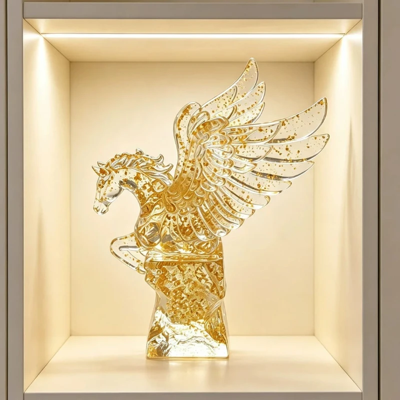 Resin Handicrafts Gold Foil Transparent Horse Figurine Simulation Animal Sculpture Colorful Crystal Pegasus Home Decoration Gift