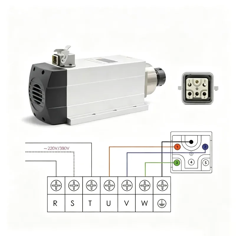 G-Penny 6kw Air Cooled Spindle Motor 4pcs Ceramic Ball Bearings ER32 300Hz 220v / 380v With Mounting Flange 0.01mm Accuracy