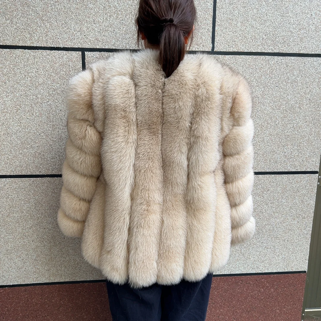 HUAQIUMEISI Real Fox Fur Coat Women's Autumn and Winter Vertical Bar Natural Fox Jacket New Fashion Silver Fox Fur Coat