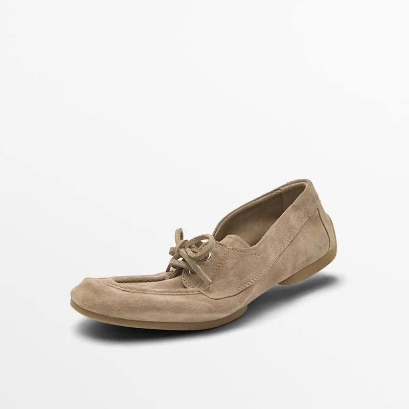 Mrxmus dutit 2025 أحذية النساء الجديدة شعر الحصان الزخرفية أحذية مسطحة عادية مريحة الدانتيل يصل المتسكعون أحذية التنقل اليومية