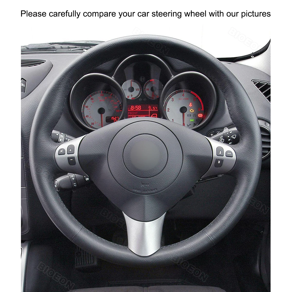 Bioeon PU Carbon Fiber Black Suede Car Steering Wheel Covers for Alfa Romeo 147 2000-2010 / GT 2004-2010