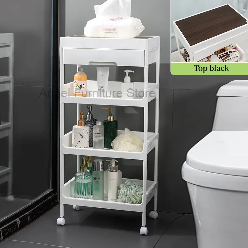 Storage Cart Rolling Utility Cart Trolley Home Storage Shelf Wheel Organizer Rack for Bathroom Kitchen Living Room to Save Place