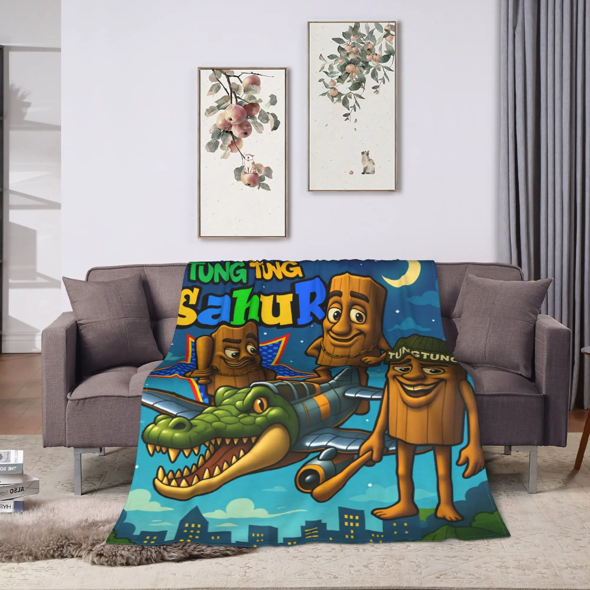 Italian Brainrot Meme Blankets  Warm Novelty Plush Throw Blanket For Boy Girl Home Decor Flannel Bedspread Bed Cover