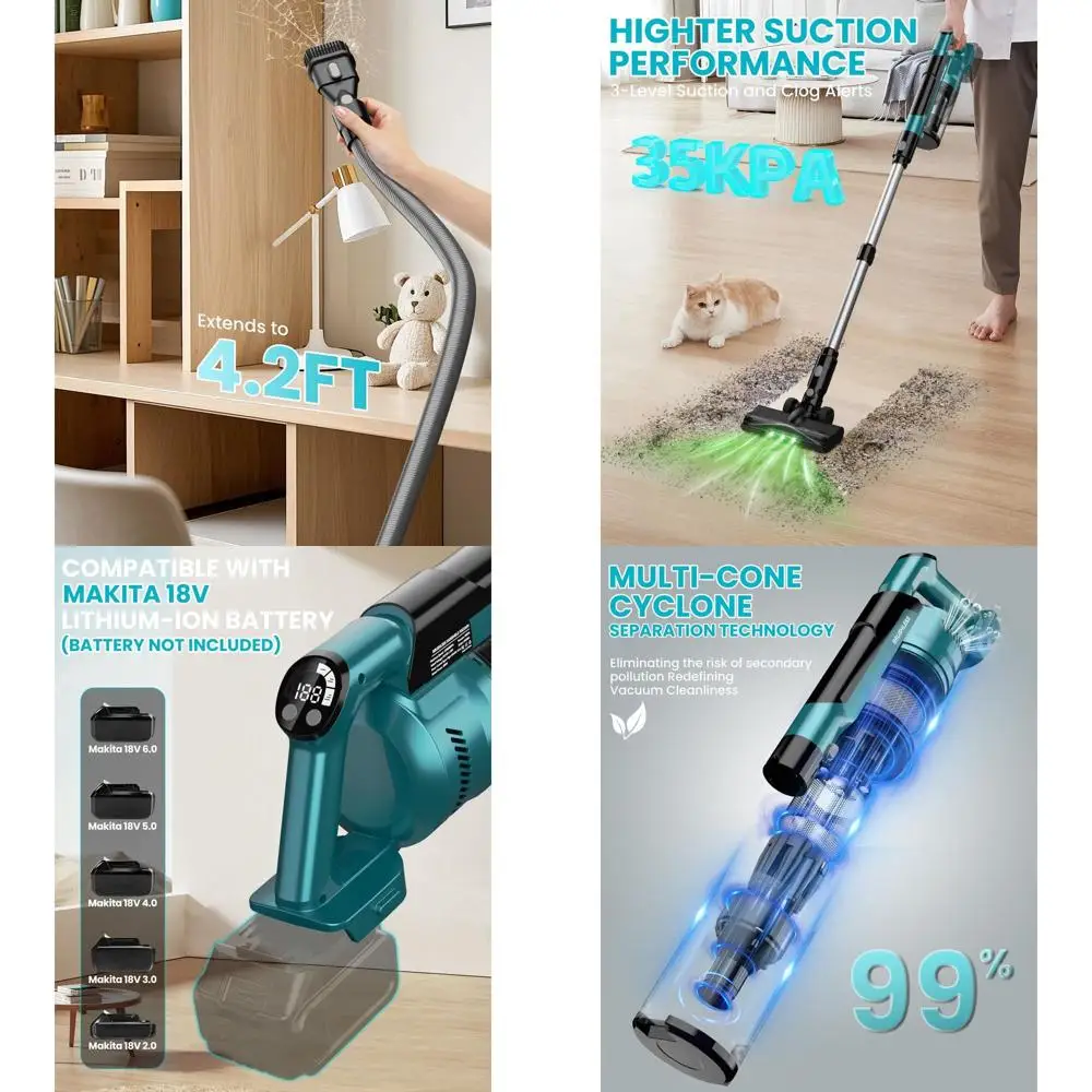 

Легкий беспроводной пылесос 7-в-1, 18 В, с HEPA-фильтром, всасыванием 35 кПа, двигателем 350 Вт, 3 режима очистки — идеально подходит для пола, C