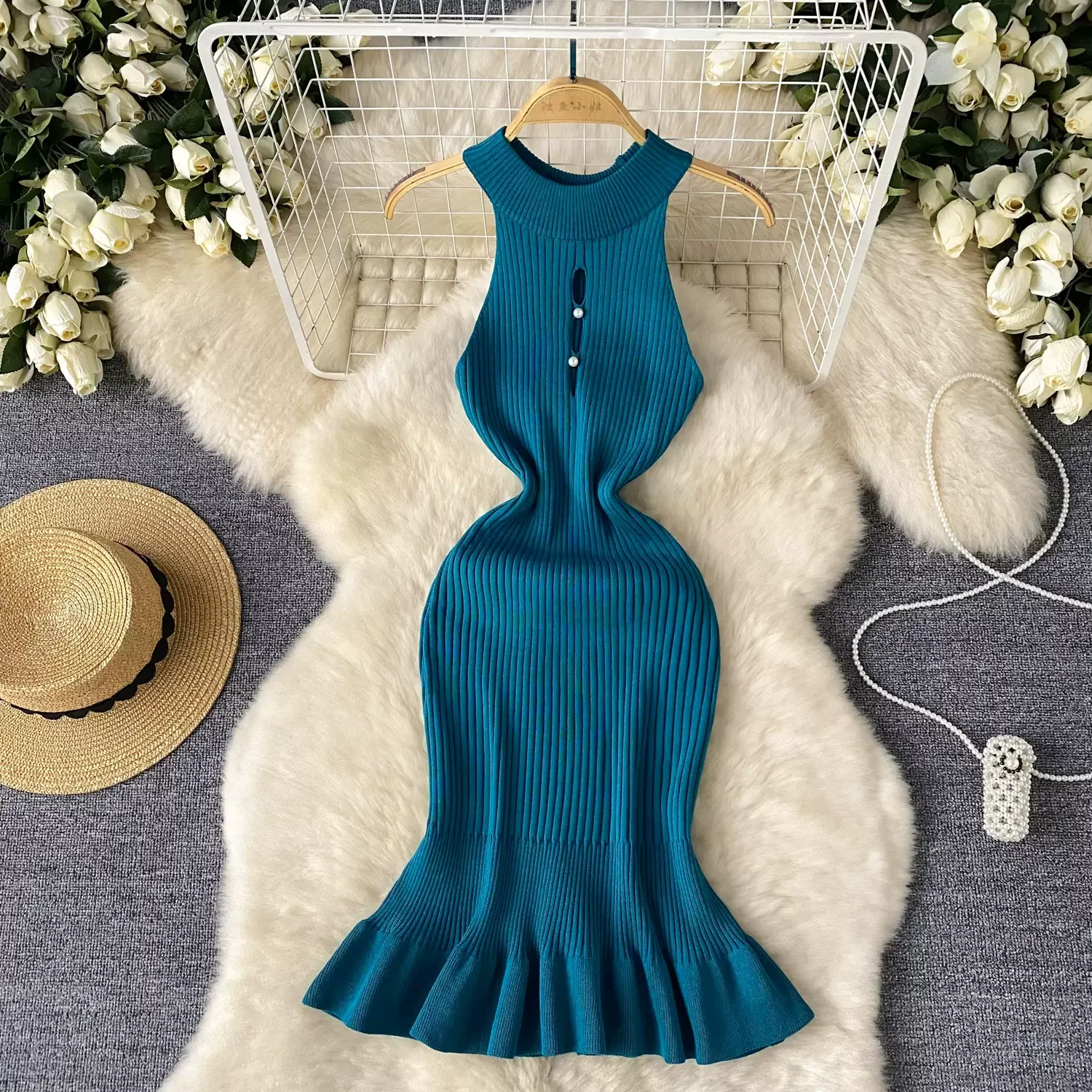 Chic Fashion Sexy Package Hips Buttons Knitted Summer Dress Women Slim Elastic Sheath Party Mini Dress Streetwear Tunic