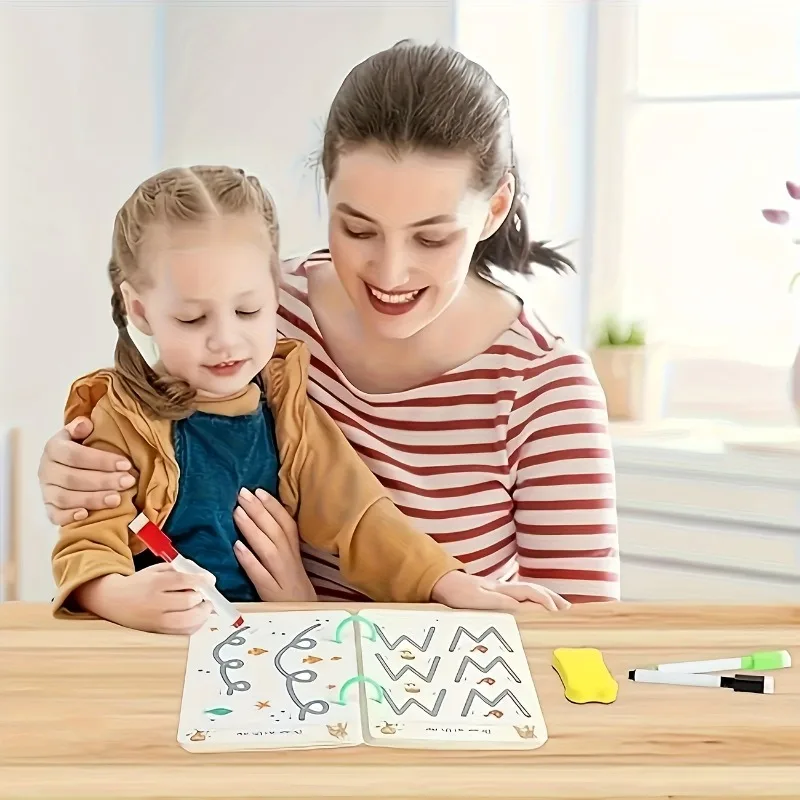 34 Pages  Magic Pen Practice Book Set - Reusable Writing & Drawing Workbook Includes Colorful Pen Eraser