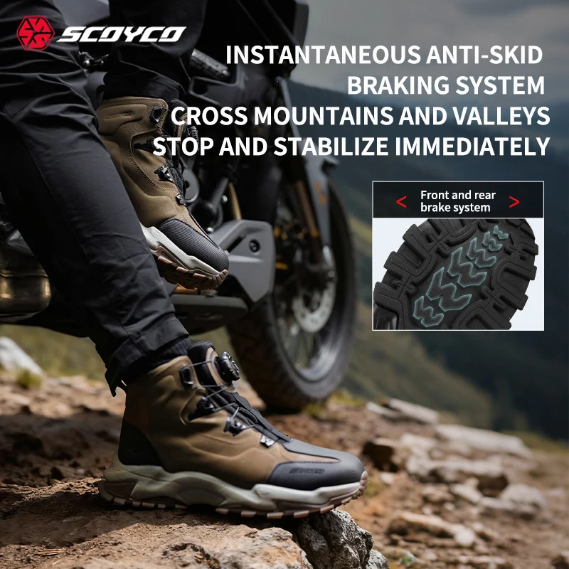 SCOYCO Men's Motorcycle Boots Microfiber Leather Waterproof Motocross Shoes Anti-slip Off-road Biker Short Boots for Outdoor Mou