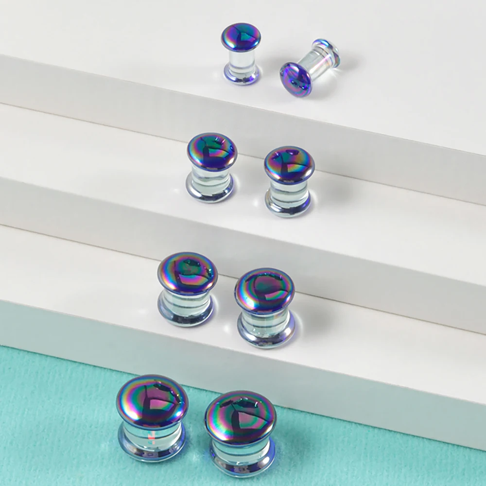 2 قطعة التابوت الأسود والجمجمة متوهج الأذن الأنفاق المقابس قوس قزح جولة المتوسع نقالات الأذن مقاييس ثقب مجوهرات للجسم