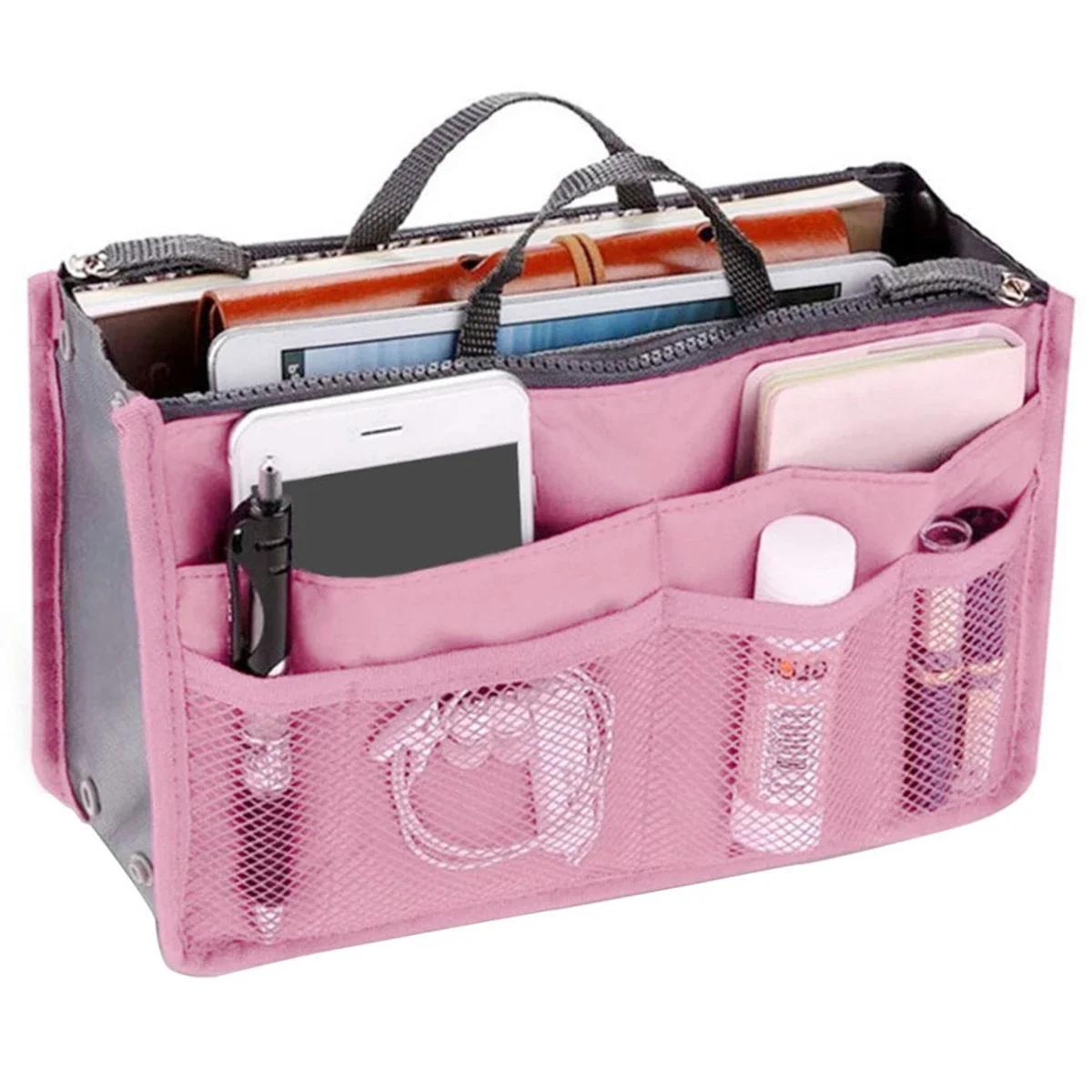 Women Cosmetic Organizer Bag Nylon Travel Insert Organizer Handbag Foldable Large Capacity Insert Bag Liner Makeup Tote