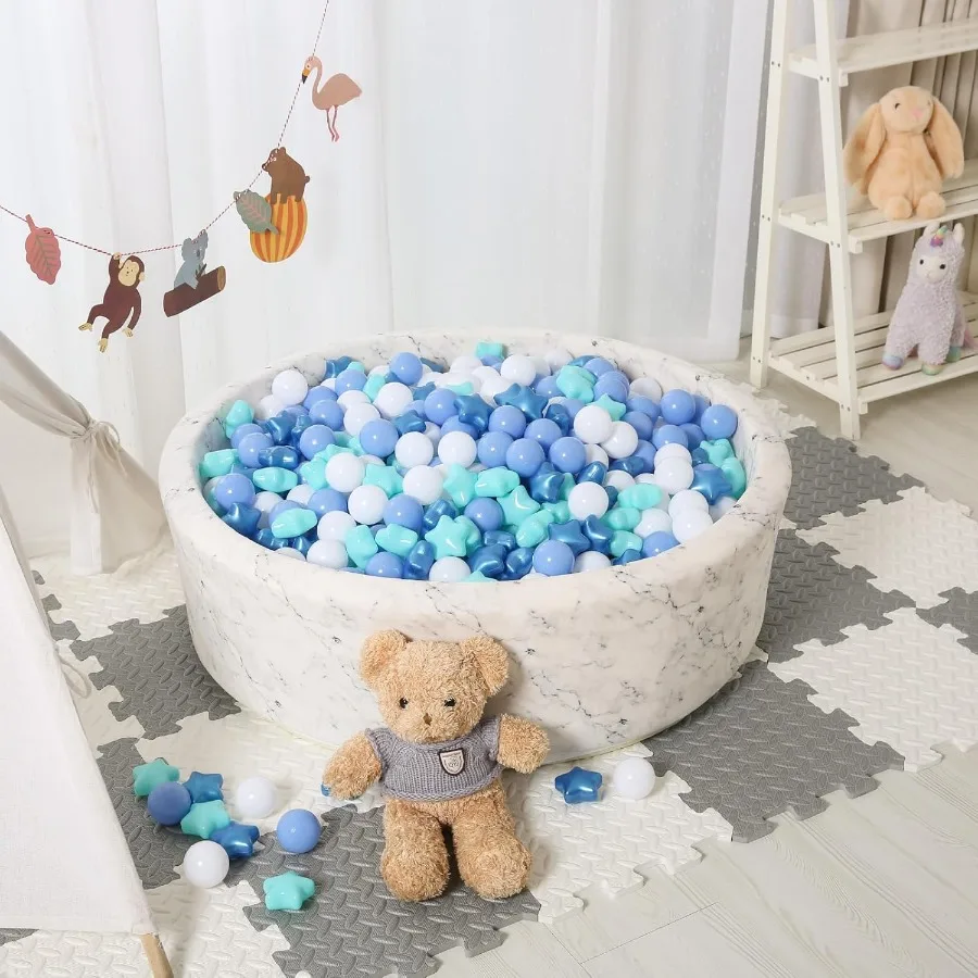 ボールピット用ボール 200個 ブルー スターと丸いボール 耐圧プラスチック製のおもちゃのボール 誕生日パーティー プール用スター