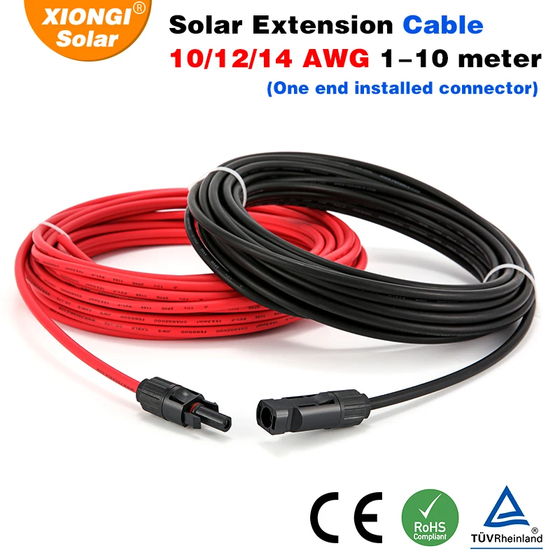 XIONGISOLAR 1 Pair Solar Extension PV Cable Panel Wire 10/12/14 AWG 2.5/4/6mm2 Copper Wires With One end installed connector