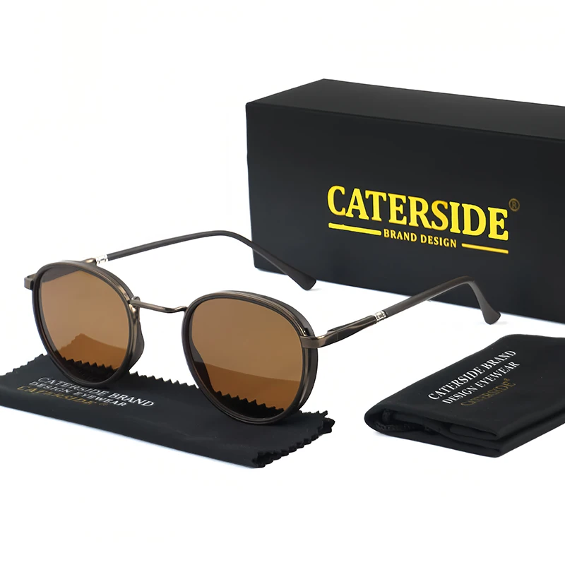 Caterside Retro Polarisierte Runde Sonnenbrille für Herren, Steampunk TR Metallrahmen Sonnenbrille für Damen, Fahren, Angeln, Party, UV400-Schutz – Detail 4
