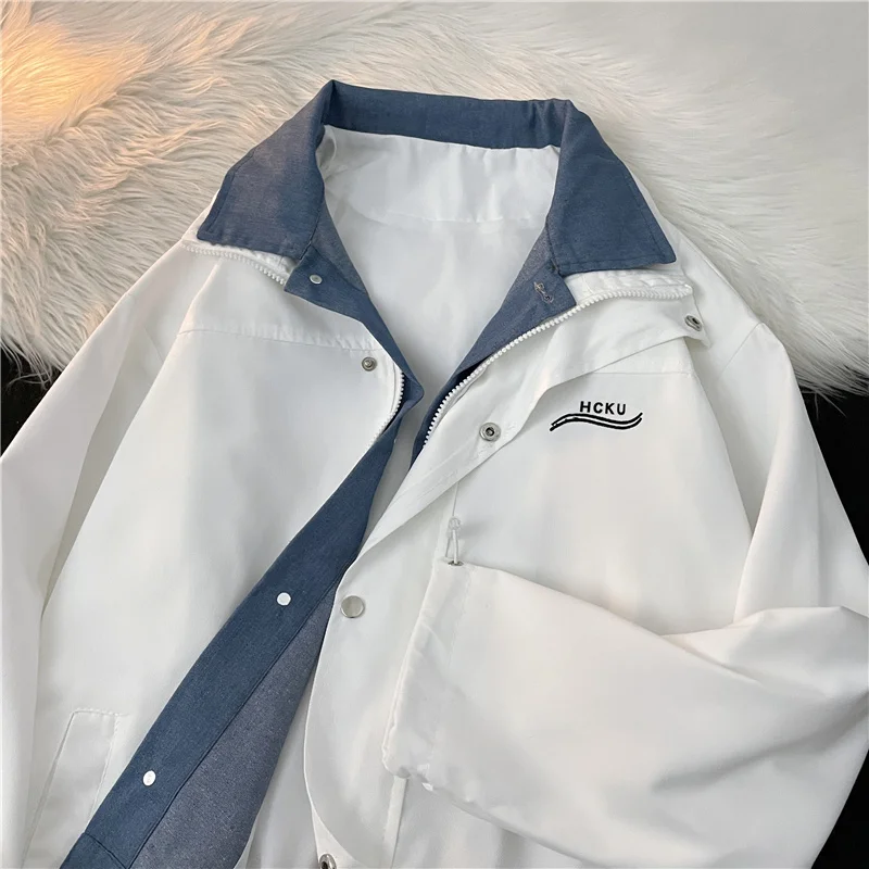 

Мужская демисезонная свободная куртка-обманка (имитация двухслойности) в американском и гонконгском уличном стиле, повседневное молодежное пальто, удлиненное.