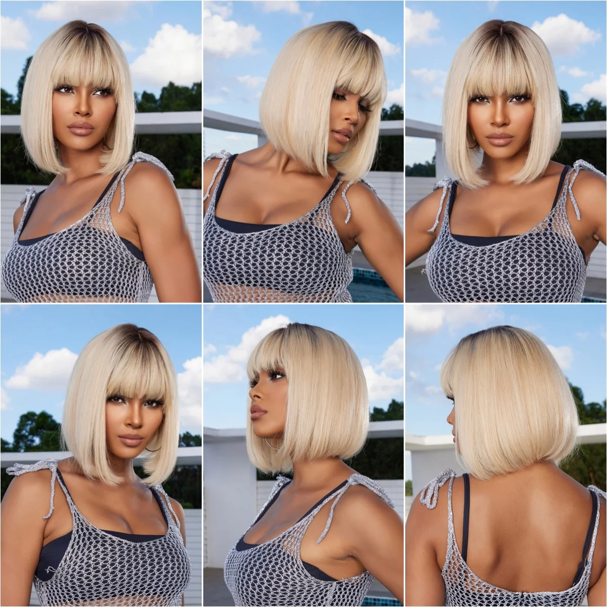 10 inch 100% Remy Human Hair Wigs Platinum Blonde Natural Human Hair Wigs for Women Short Straight with Bangs Blonde Bob Wigs