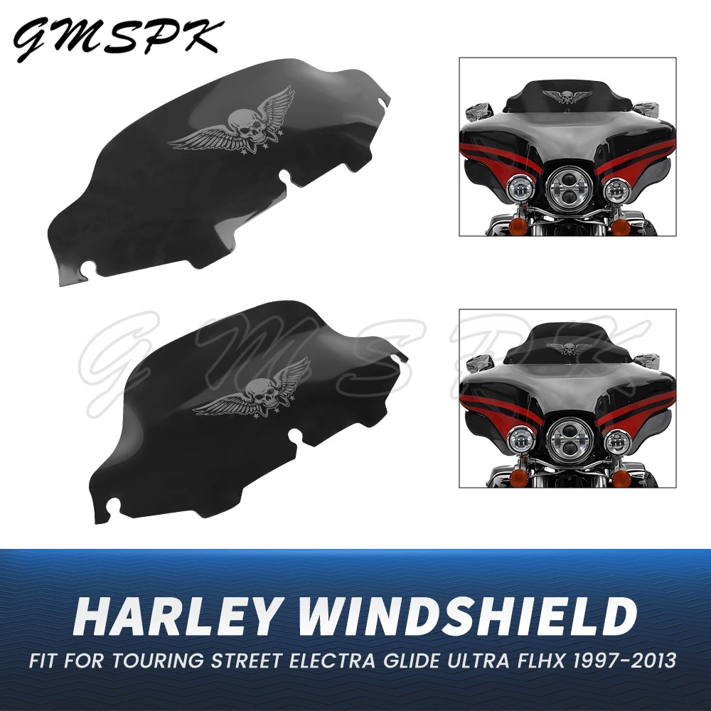 

6" 8" Black Skull Motorcycle Windshield Fairing Windscreen Fit for Harley Touring Electra Street Glide Ultra Classic 1997-2013
