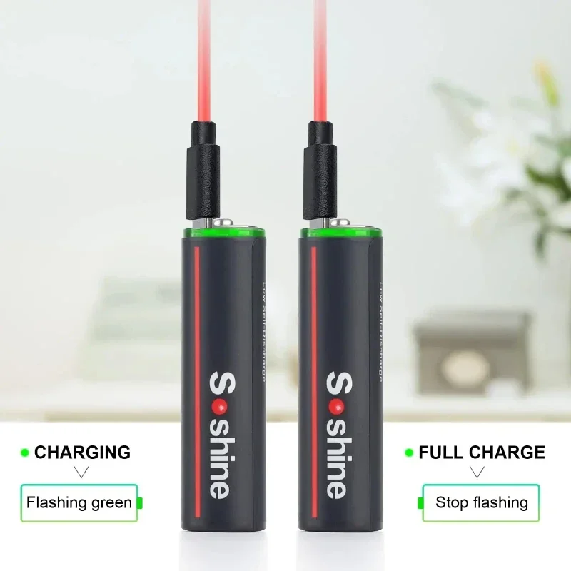 2600mWh Soshine 1.5V Li-Ion Rechargeable Battery AA Lithium Batteries 1200 Times Cycle Type C AA Battery with 4-in-1 USB Cable