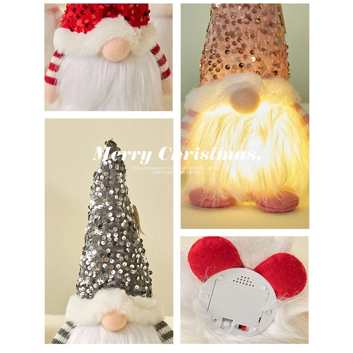 30cm Glowing LED Christms Doll Elf Gnome with LED Light Christmas Decor for Home Xmas Navidad New Year-Pink