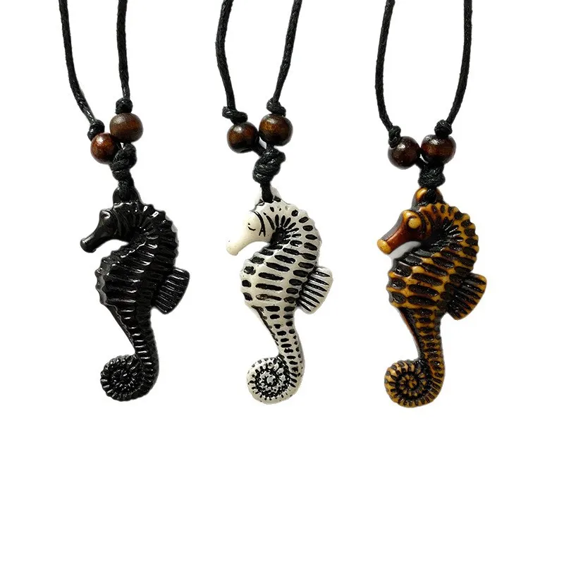 1 Piece Women and Men Vintage Marine Life Pendant Necklace Sea Horse Rope Adjustable Necklace for Women