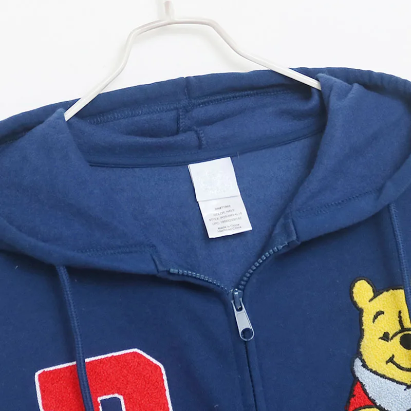 Disney Fleece Hooded Sweatshirt Winnie the Pooh Eeyore Piglet Embroidery Zip Up Hoodies Jacket Women Casual Cartoon Jumper Tops