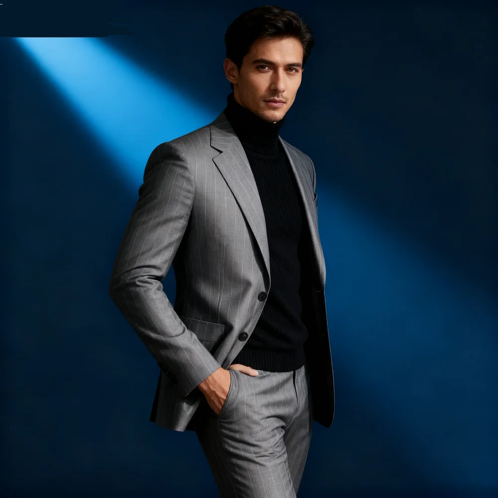 

Мужской полосатый Ternos, уникальный однобортный пиджак, официальная деловая офисная одежда, облегающий мужской черный костюм большого размера с дневником