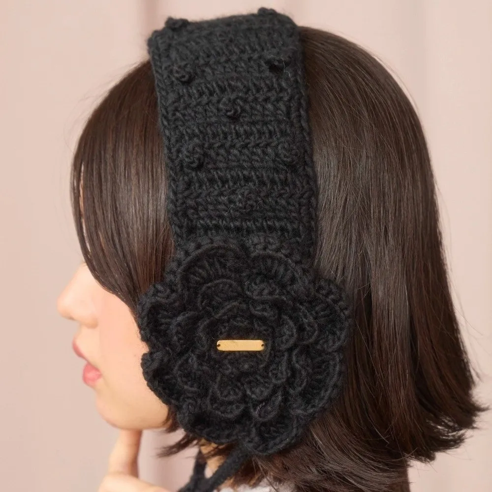 

Милые японские вязаные наушники с регулируемым ремешком, защита ушей, теплые наушники, чехлы ручной работы с цветком, осень-зима