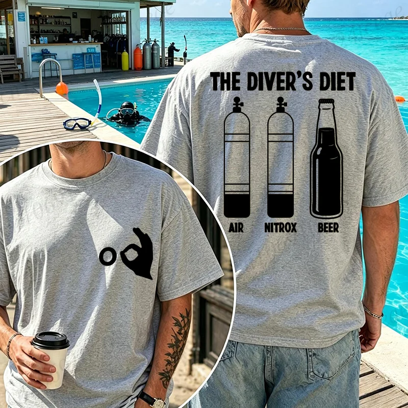 The Diver's Diet T-Shirt Funny Scuba Diver Beer Graphic Tees Oversized Unisex Summer Beach Sports Casual T-Shirt Diver Gift Tops