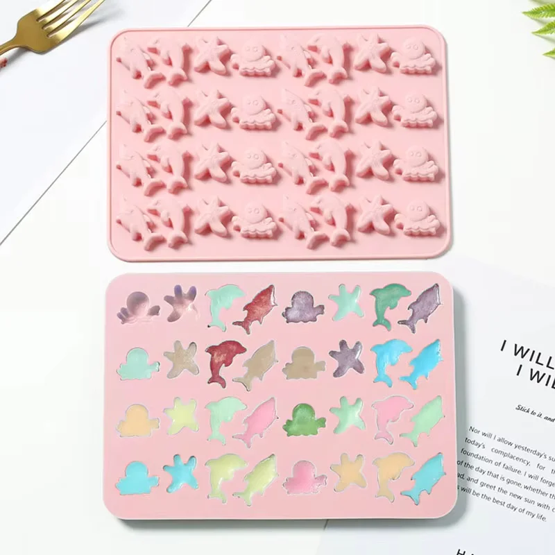 Seabed Creature Chocolate Silicone Mold Dolphin Candy Jelly Ice Cube Baking Mould DIY Octopus Candle Cake Decor Making Set Gifts