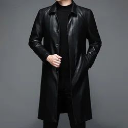 Genuine Leather Man Jackets Autumn Winter Men Clothes Fashion Casual Long Jacket Warm Plush Windbreaker куртка мужская