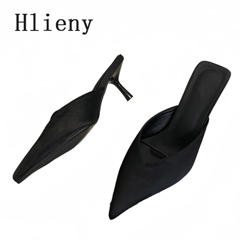 Hlieny Cozy White Leather Pointed Toe Designer Low Thin Heels Mules Slippers For Woman Shoes Pumps Women Slingback Sandal Slides
