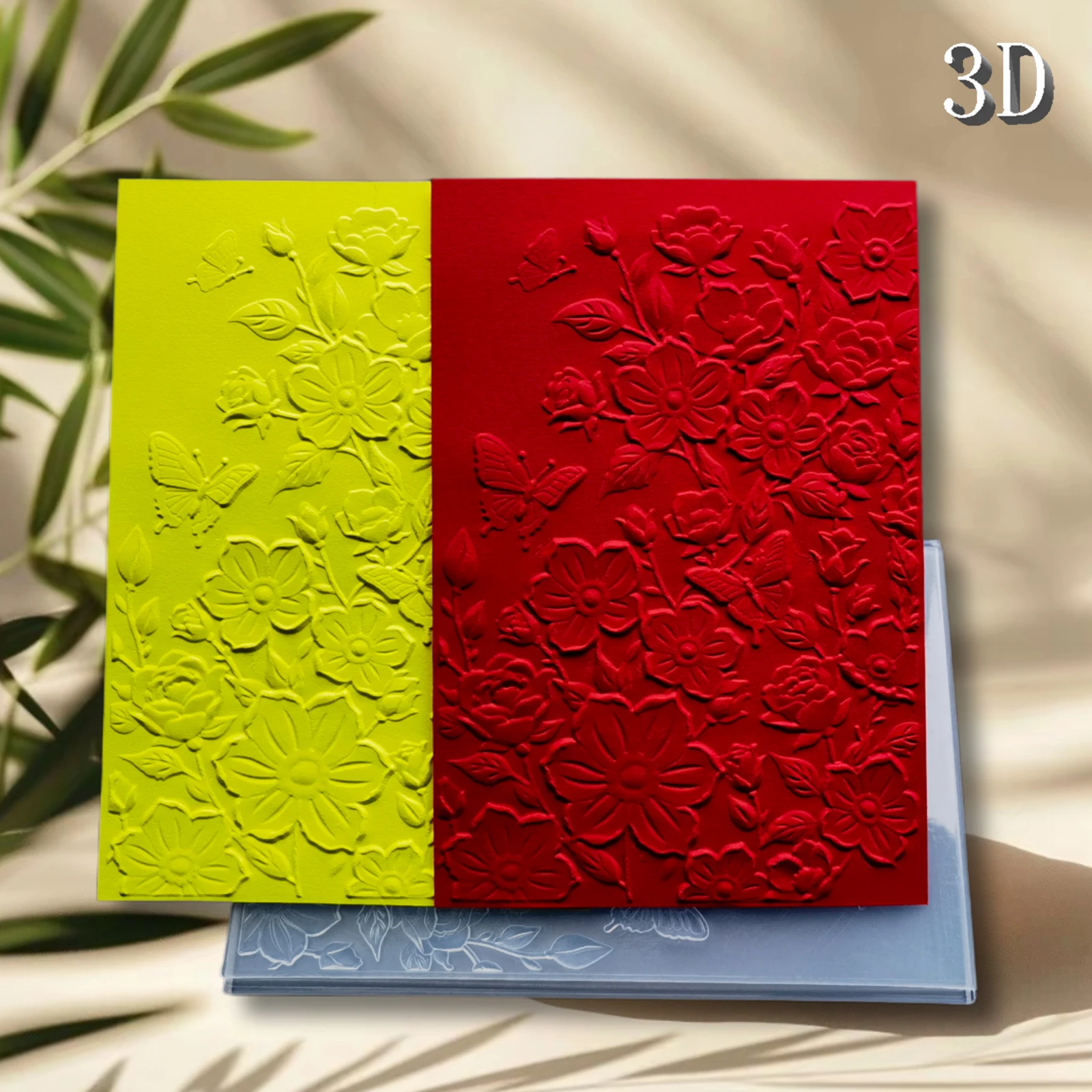 Ordner mit 3D-Reliefprägung, geeignet für DIY-Sammelalbum und Kartenherstellung – Blumen- und Schmetterlingsmuster-Texturdesign, Geburtstagspa