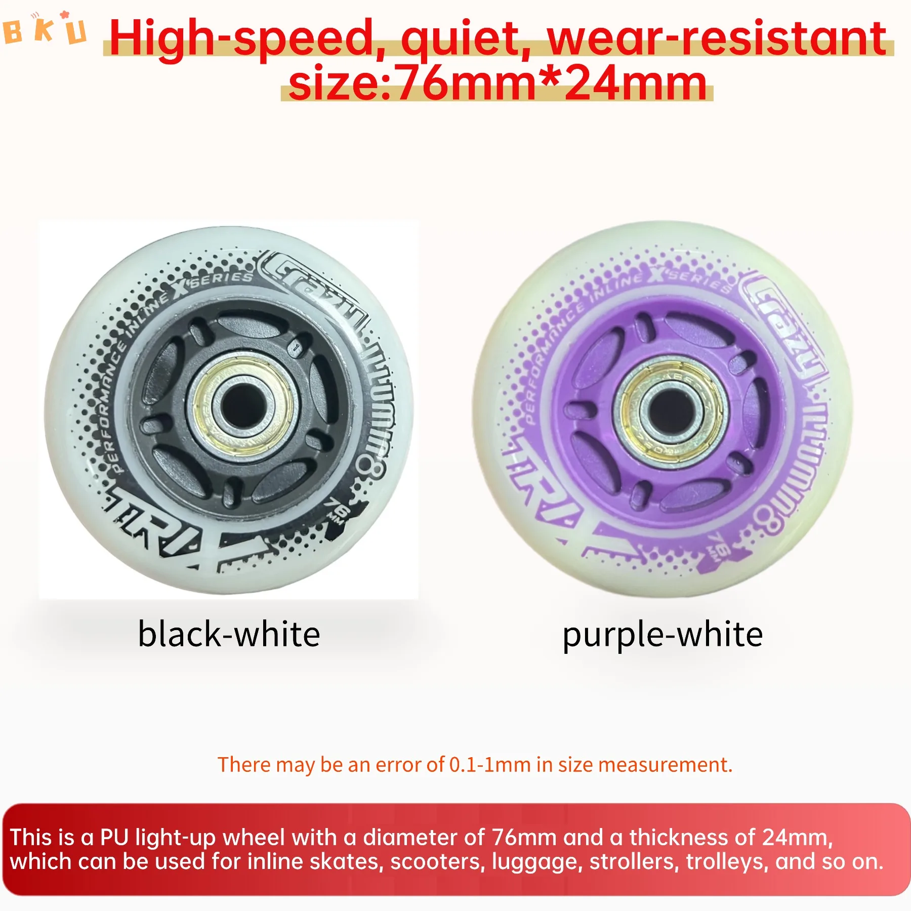 Колеса премиум-класса со светодиодной подсветкой 76 мм (3 дюйма) для роликовых коньков — подшипники ABEC-7, 2/4/8 варианта упаковки