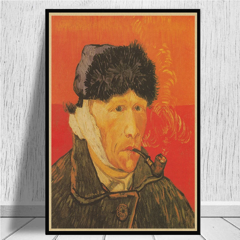 Van Gogh Series Retro Kraft Paper Poster Modern Abstract Art Oil Painting Bar Cafe Wall Sticker Decorative