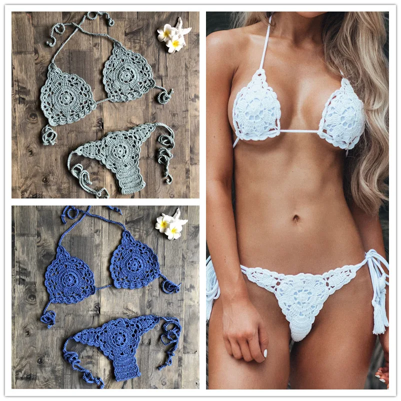 

European and American New Beach Sex Fun Bikini Openwork Hand-crochet Women's Split Swimsuit