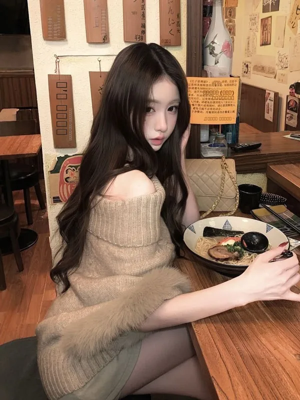 

Ретро-свитер женский свободного кроя с открытыми плечами, модный топ на весну, хлопковый вязаный, с длинными рукавами, теплый, стандартный крой.