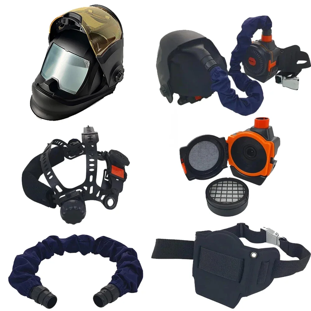 New Type Battery Powered Long Tube Hood Air Purifying Breathing Protection Respirator with gas mask